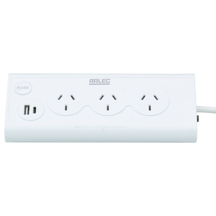 Arlec Triangular Powerboard - 3 Outlet - 70mm - White