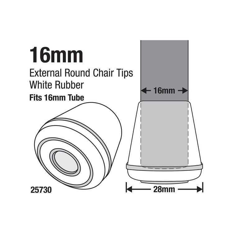 Surface Gard White Round Rubber Chair Tips 16mm 4 Pack