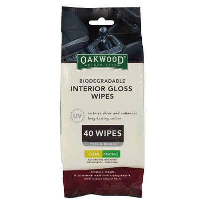 Oakwood Biodegradable Interior Gloss Wipe - 200 x 150mm - 40 Pack Each