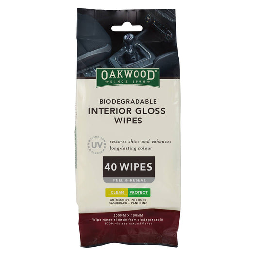 Oakwood Biodegradable Interior Gloss Wipe - 200 x 150mm - 40 Pack Each