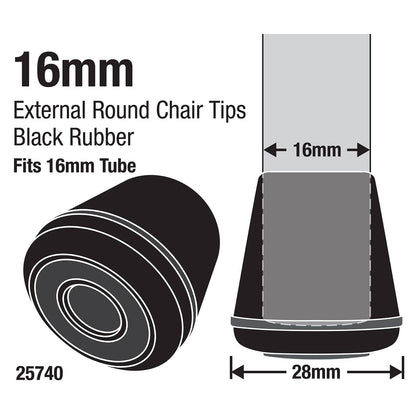 Surface Gard Black Round Rubber Chair Tips - 16mm - 4 Pack