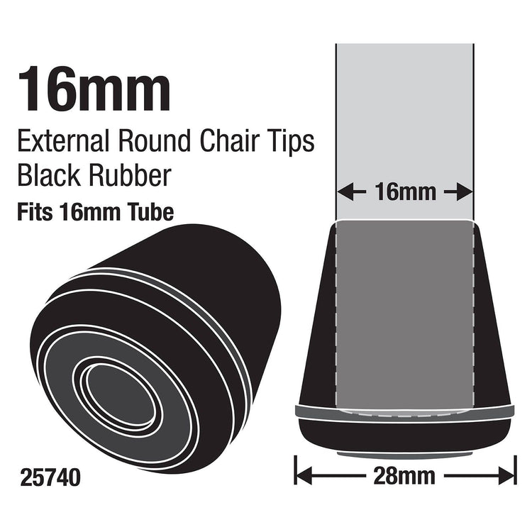 Surface Gard Black Round Rubber Chair Tips 16mm 4 Pack