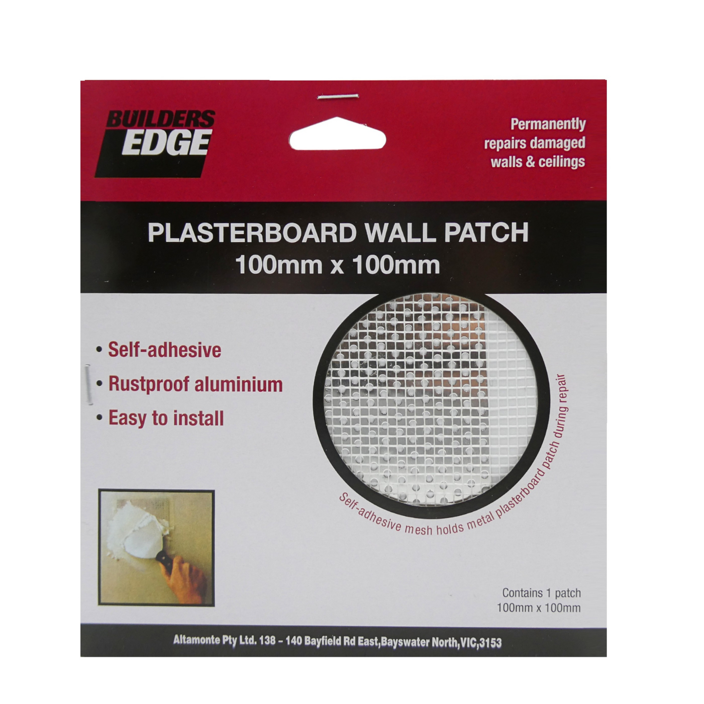 Builders Edge Plasterboard Wall Patch - 100mm x 100mm