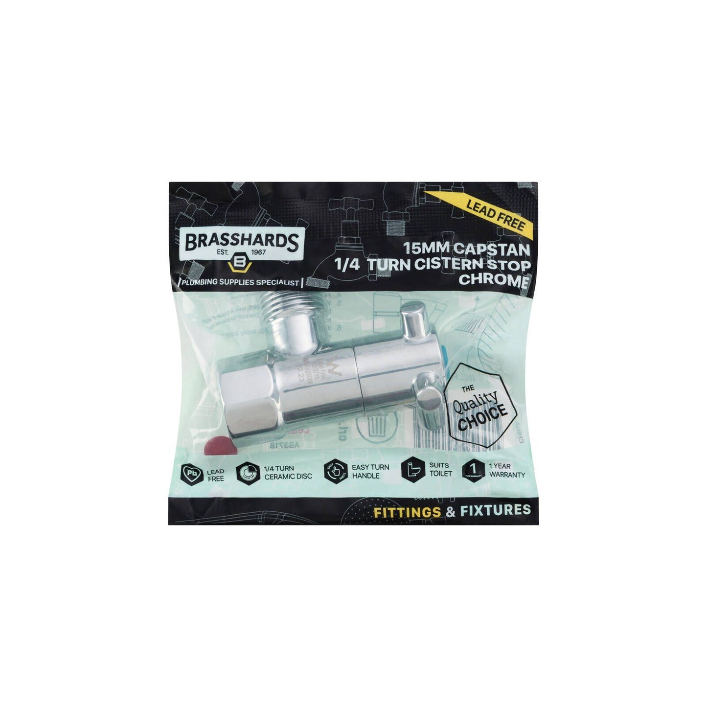 Brasshards Capstan 1/4 Turn Cistern Stop Tap - 15mm - Chrome