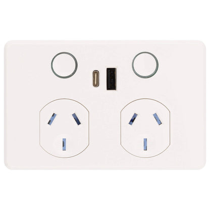 Deta Touch Double Power Point - 50 x 74 x 115mm - Gloss White