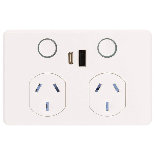 Deta Touch Double Power Point - 50 x 74 x 115mm - Gloss White