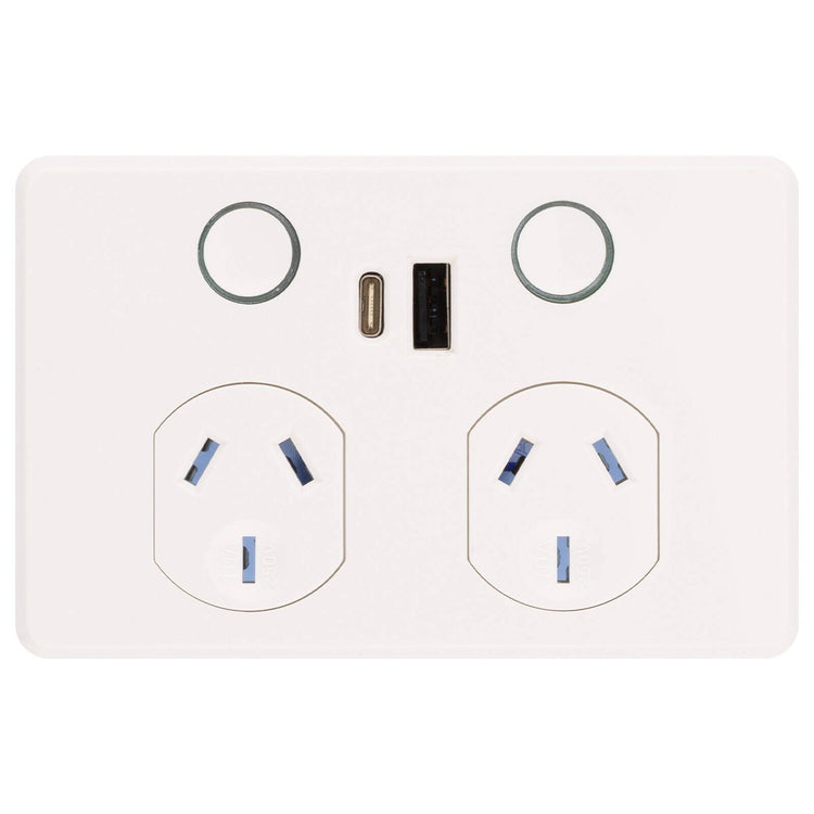 Deta Touch Double Power Point - 50 x 74 x 115mm - Gloss White