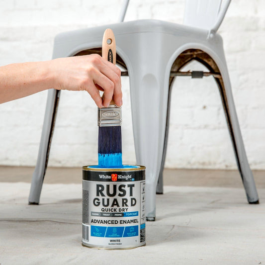 White Knight Rust Guard Quick Dry Advanced Enamel Topcoat Paint - White Gloss Finish 500ml