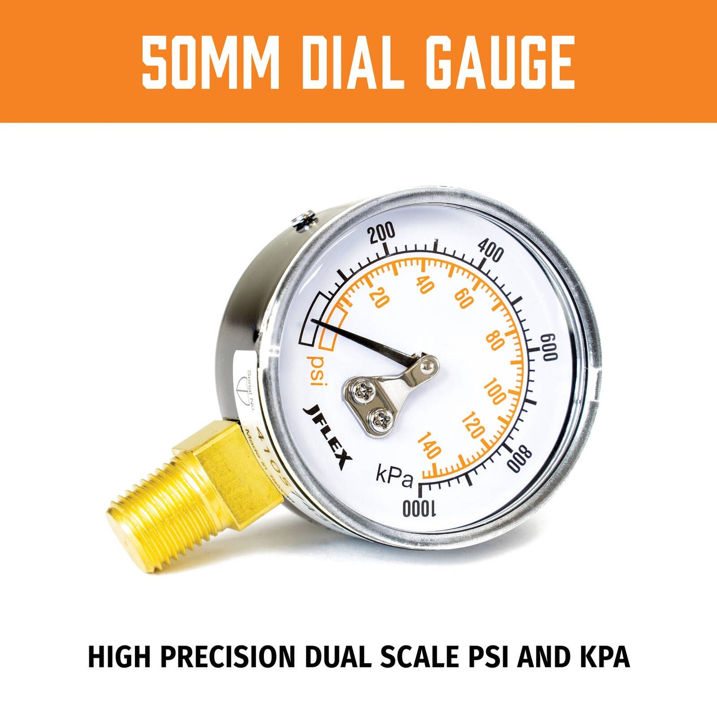 Jflex Dial Pressure Gauge - 50mm - psi/kPa