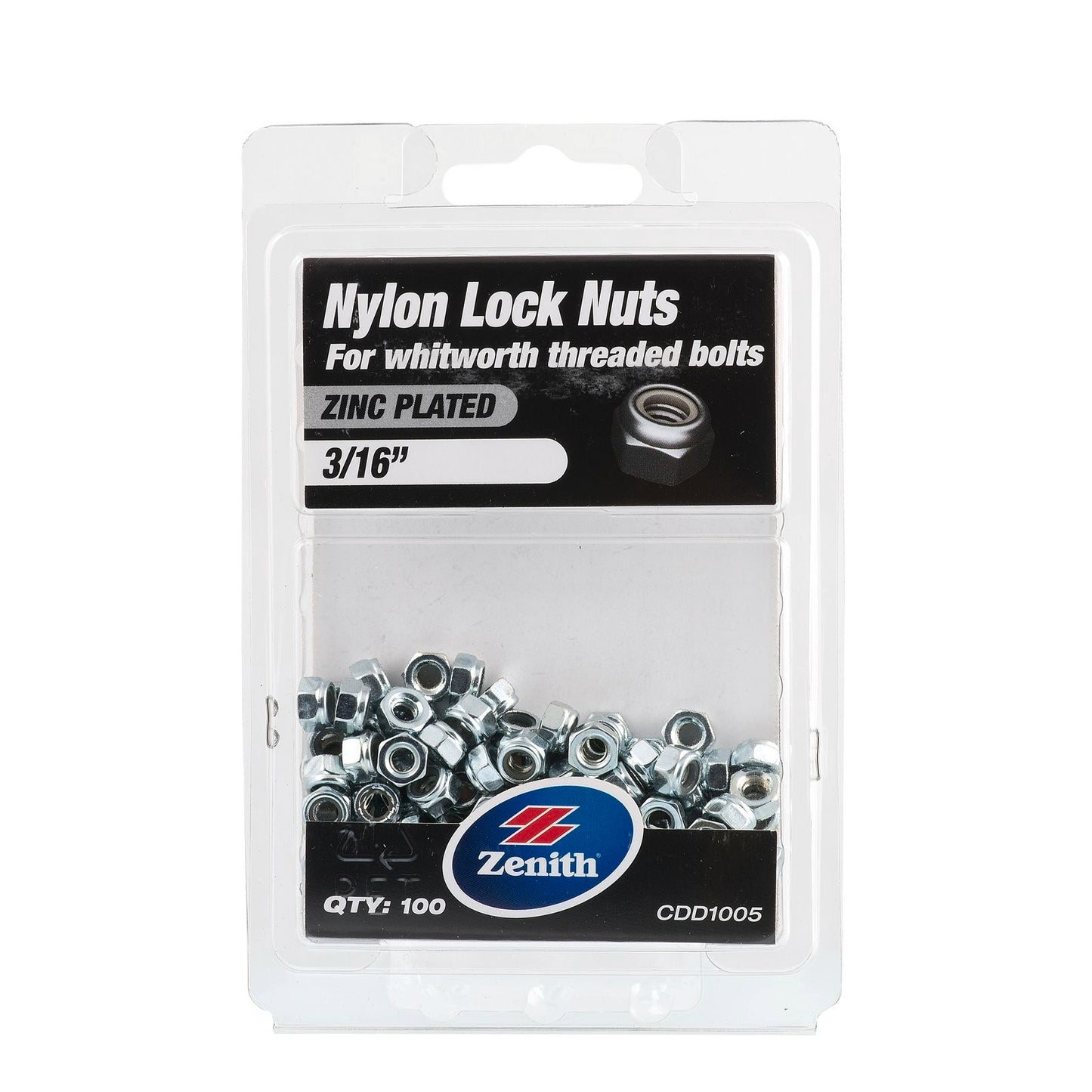 Zenith Nylon Lock Nut - 3/16" - 100 Pack