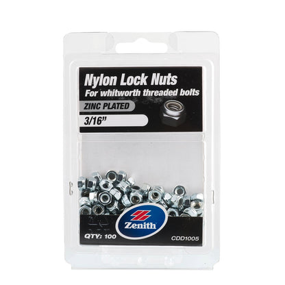 Zenith Nylon Lock Nut - 3/16" - 100 Pack