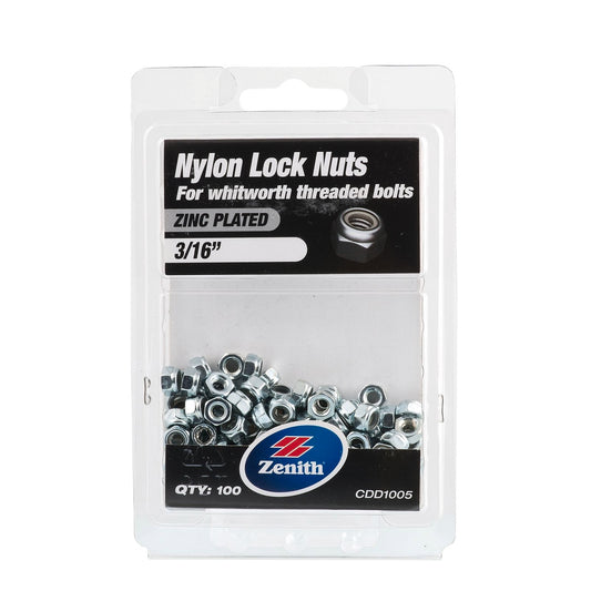 Zenith Nylon Lock Nut - 3/16" - 100 Pack