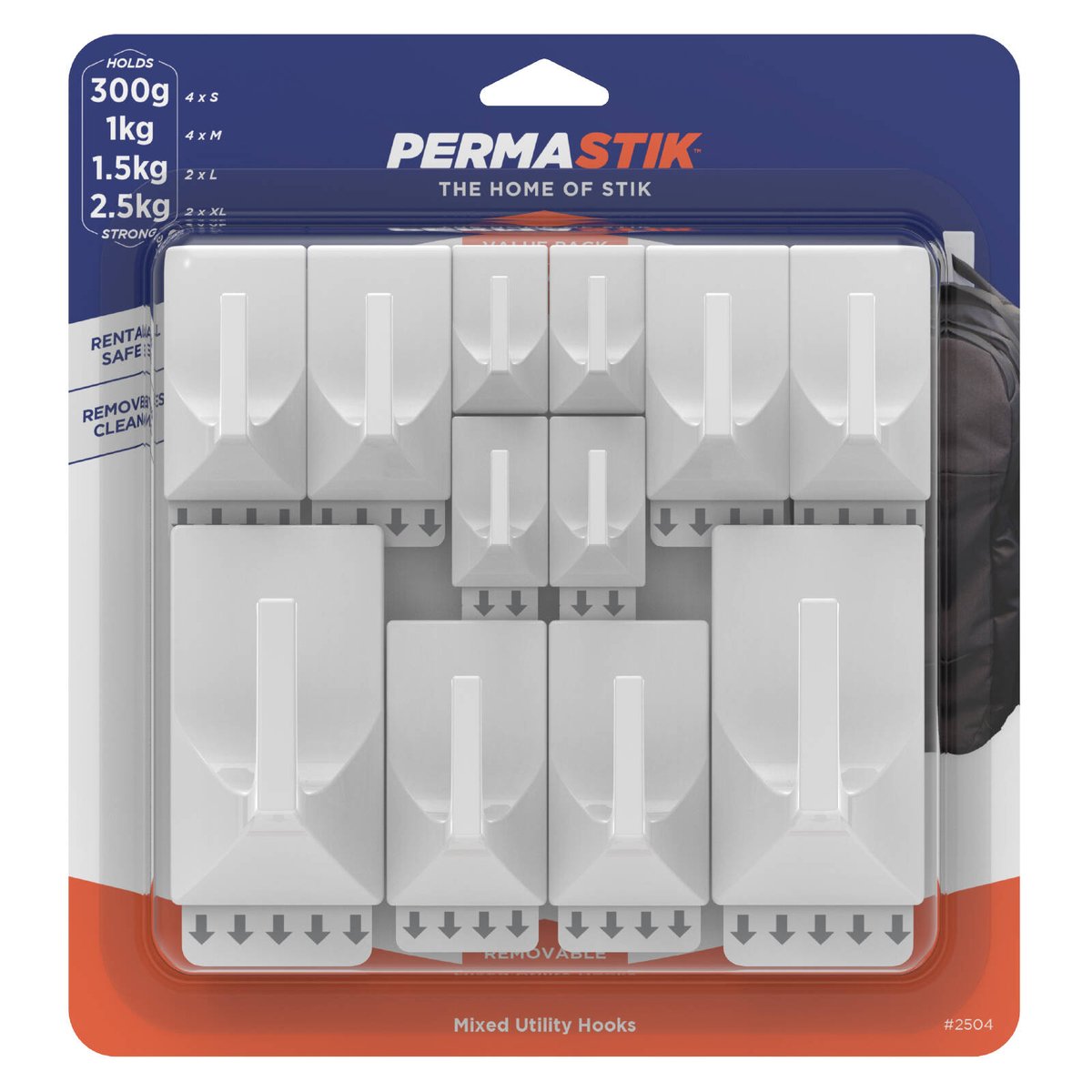 Permastik Utility Hooks - 12 Pack - Plastic - Damage-Free Hanging