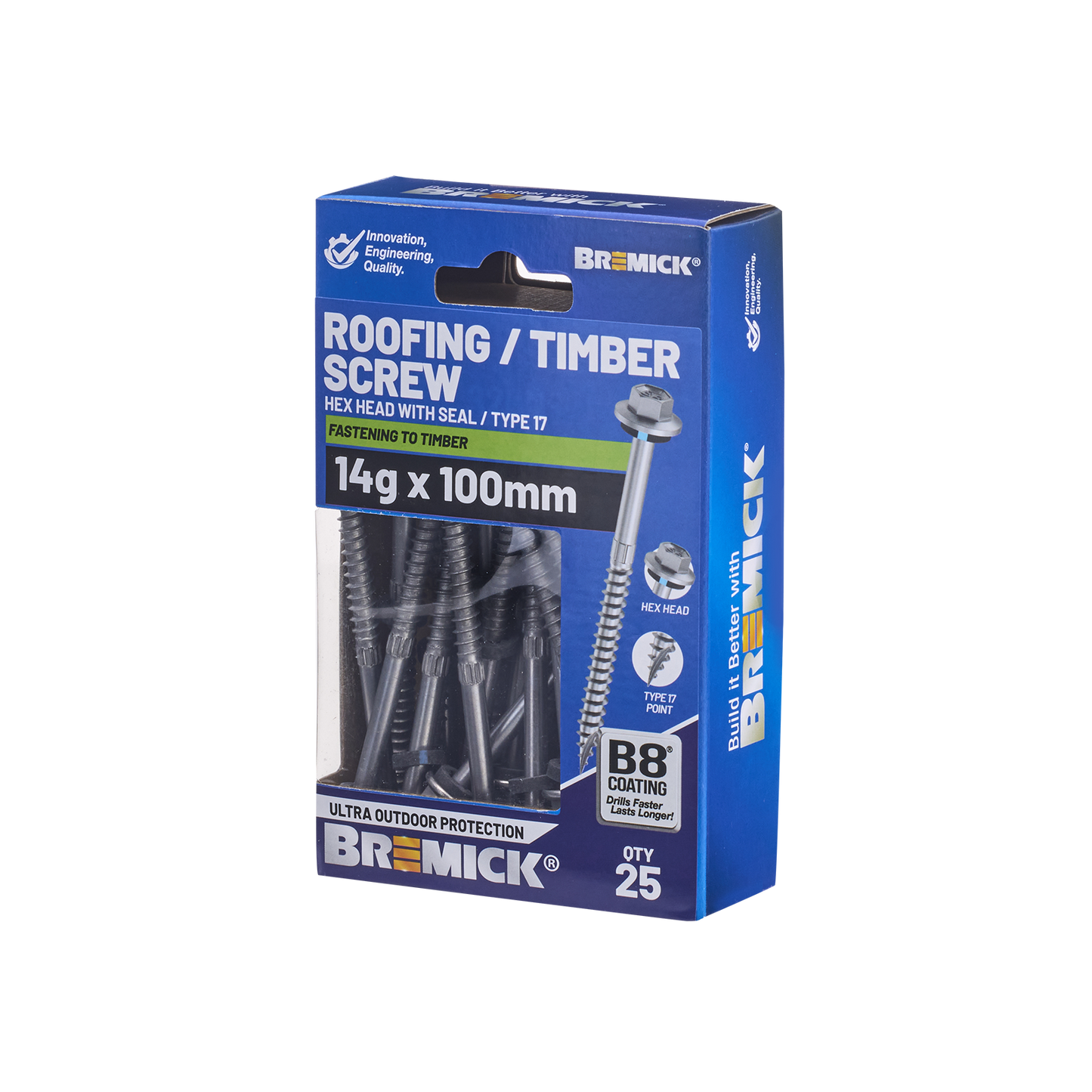 Bremick Hex Timber Screw - 14g x 100mm - 25 Pack