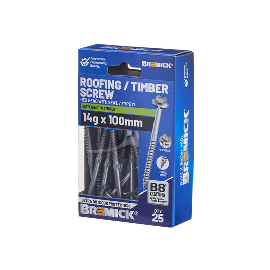 Bremick Hex Timber Screw - 14g x 100mm - 25 Pack