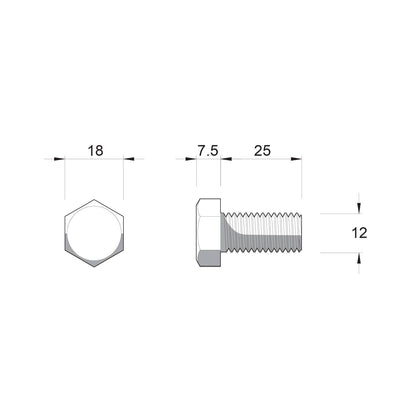 Zenith M12 Hot Dip Galvanised Hex Head Bolts and Nuts - 25mm - 12 Pack