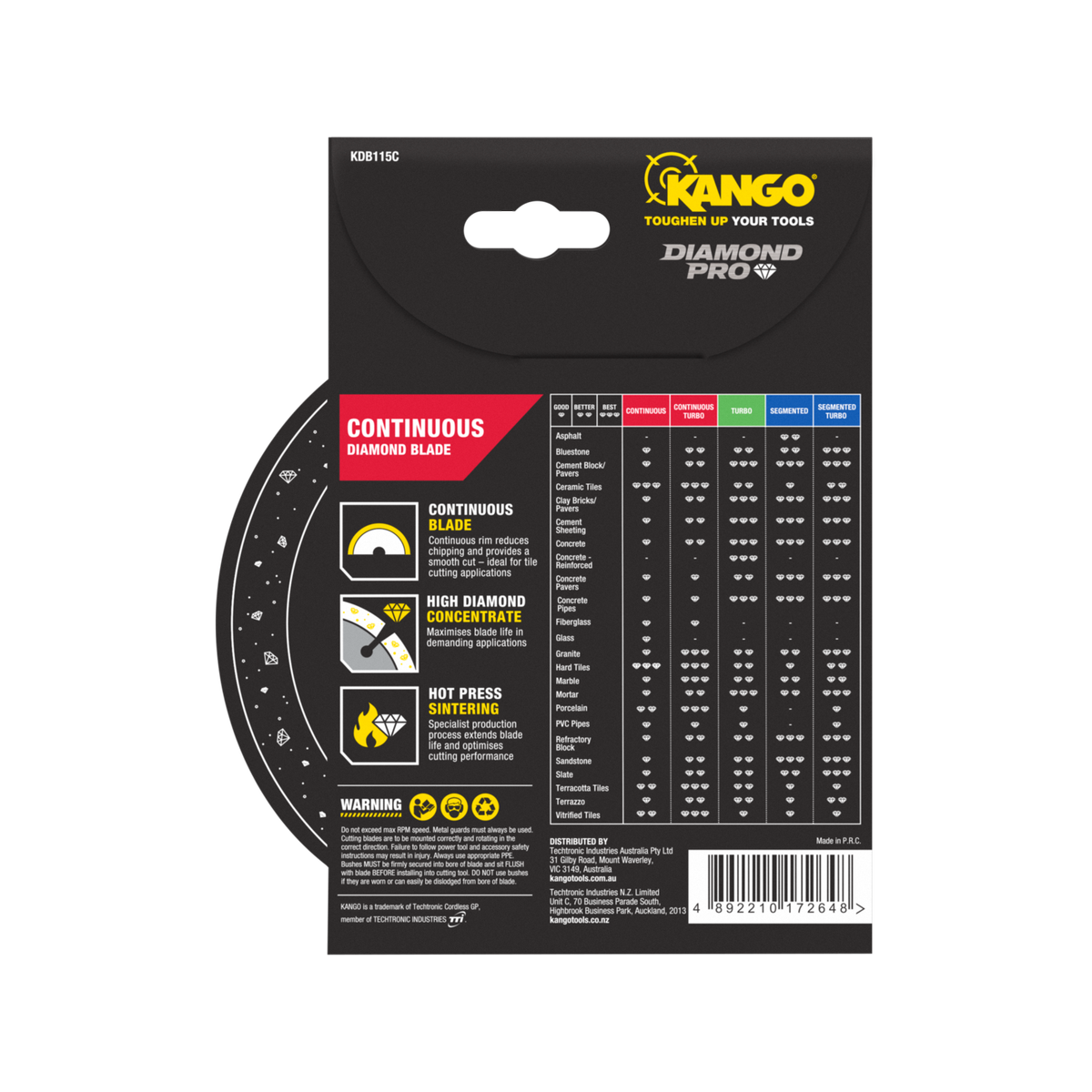 Kango Diamond Saw Blade - 115mm - Continuous Rim - Smooth Cut