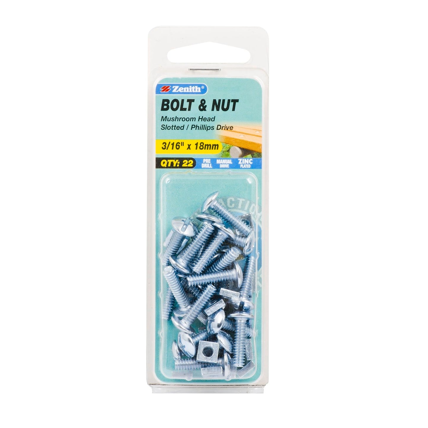 Zenith Mushroom Head Bolt & Nut - 3/16 x 18mm - 22 Pack