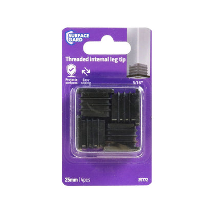Surface Gard Black Threaded Internal Square Plastic End Closure - 25mm - 4 Pack