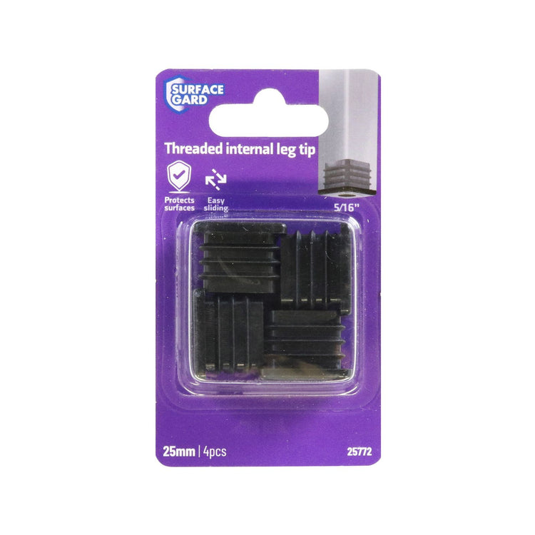 Surface Gard Black Threaded Internal Square Plastic End Closure 25mm 4 Pack
