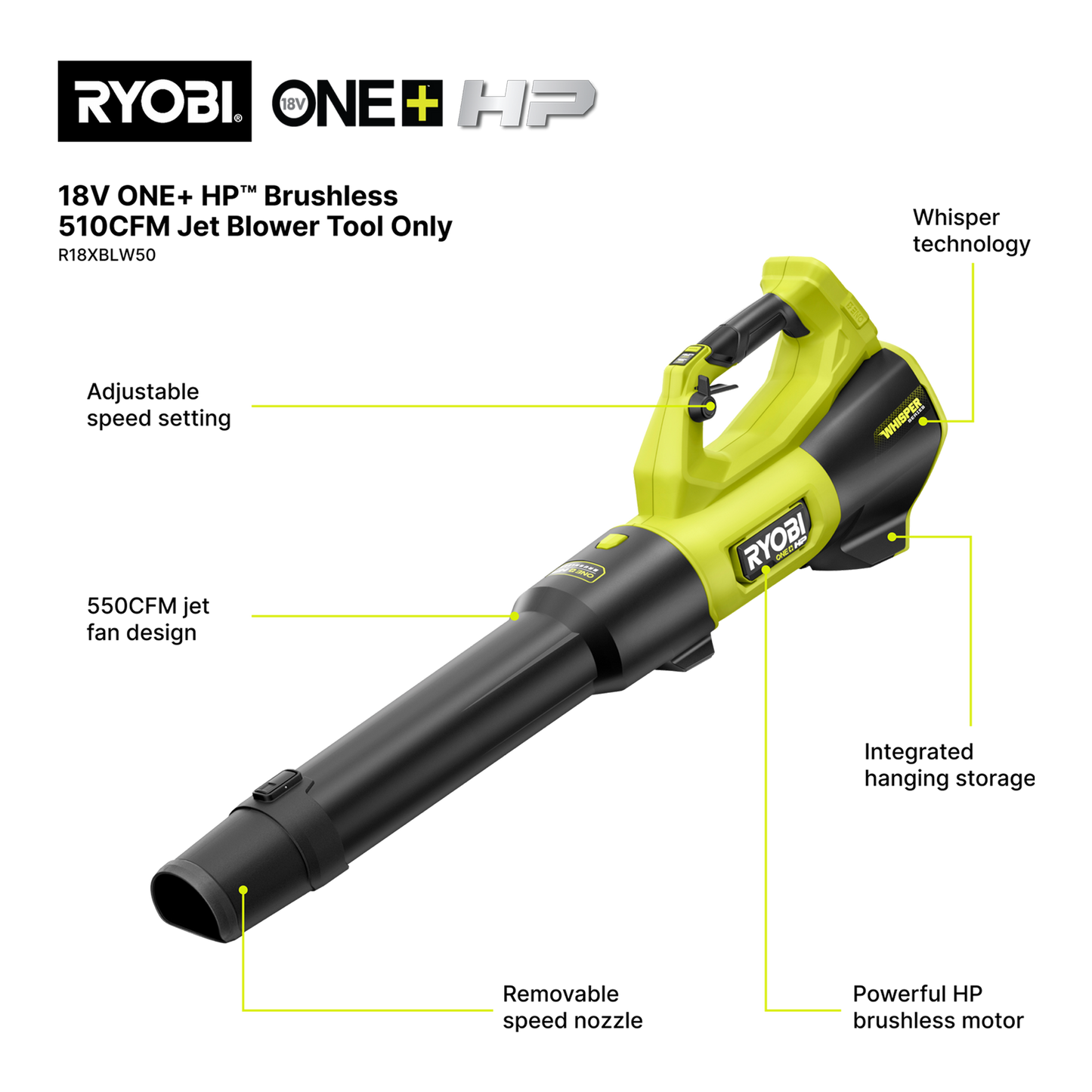 Ryobi ONE+ HP Jet Blower - Tool Only - 510CFM