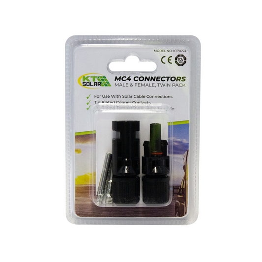 Kt Solar MC4 Connectors Twin Pack - 1 Male & 1 Female - Black