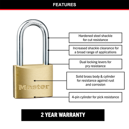 Master Lock Padlock - 40mm - Brass - Dual Locking Levers - 2 Pack