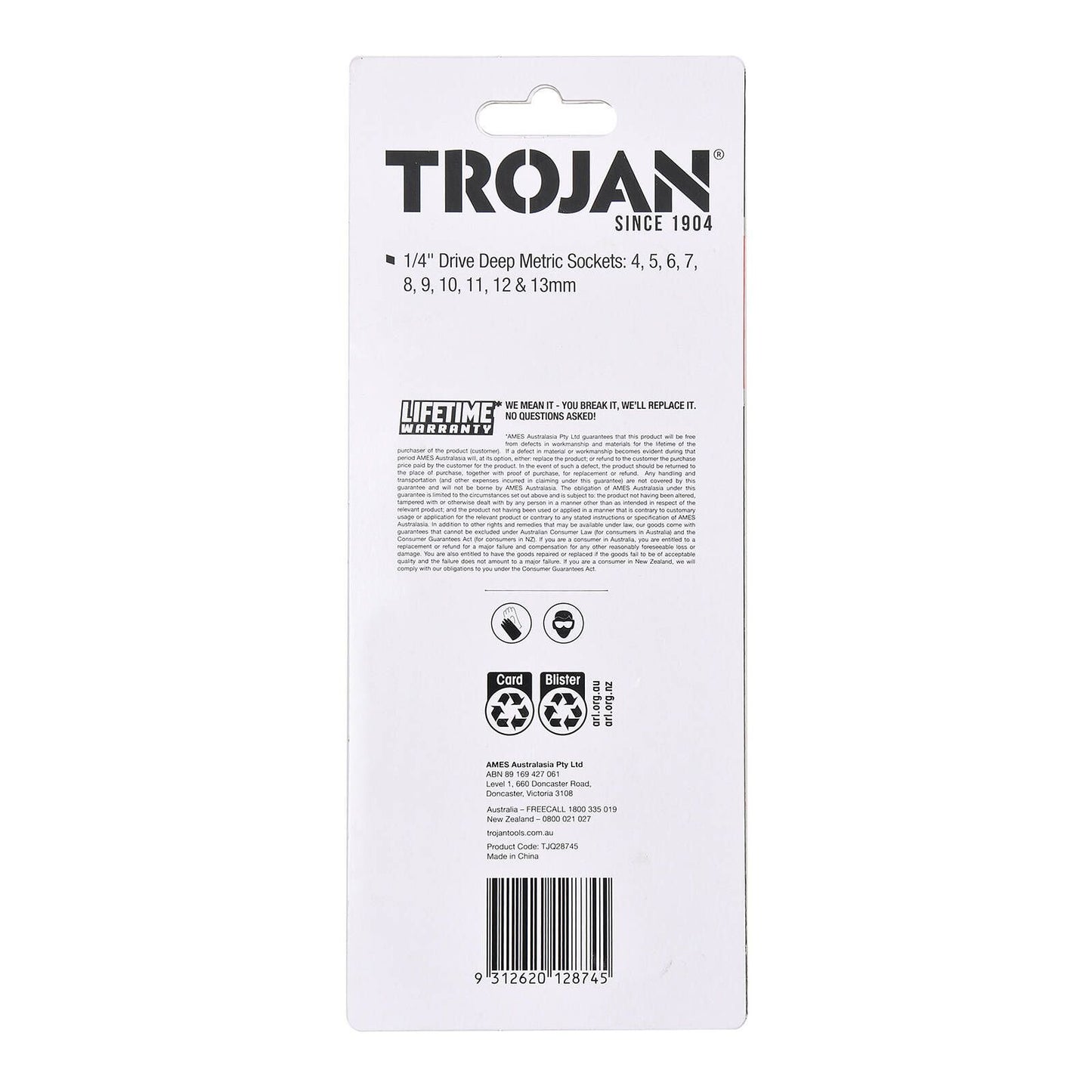 Trojan Deep Socket Rail Set - 1/4" Drive - 4-13mm - 10 Piece