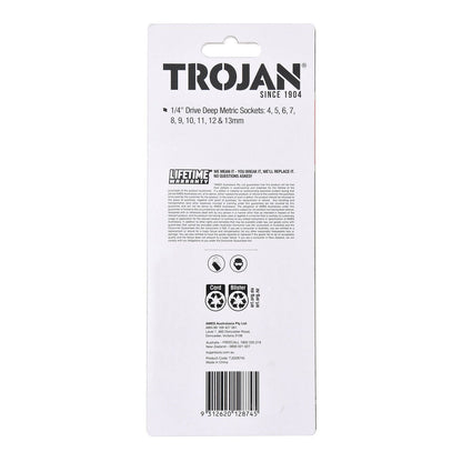Trojan Deep Socket Rail Set - 1/4" Drive - 4-13mm - 10 Piece