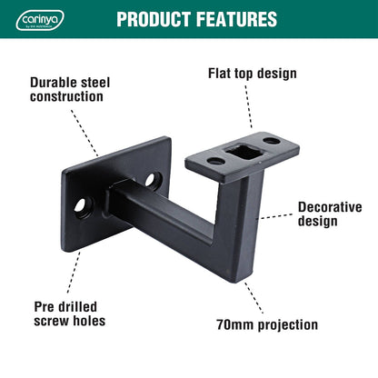 Carinya Black Flat Top Square Handrail Bracket - 38 x 60 x 70mm - 4 Pack