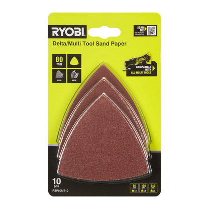 Ryobi Delta Multi Tool Sanding Set - 80mm - 80/120/240 Grit - 10 Piece