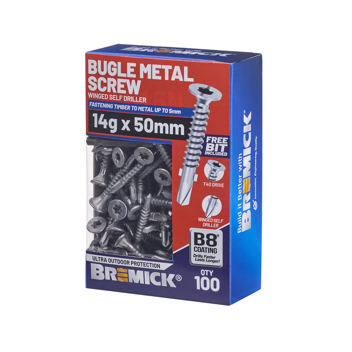 Bremick Metal Bugle Screw - 14g x 50mm - T40 B8 - 100 Pack