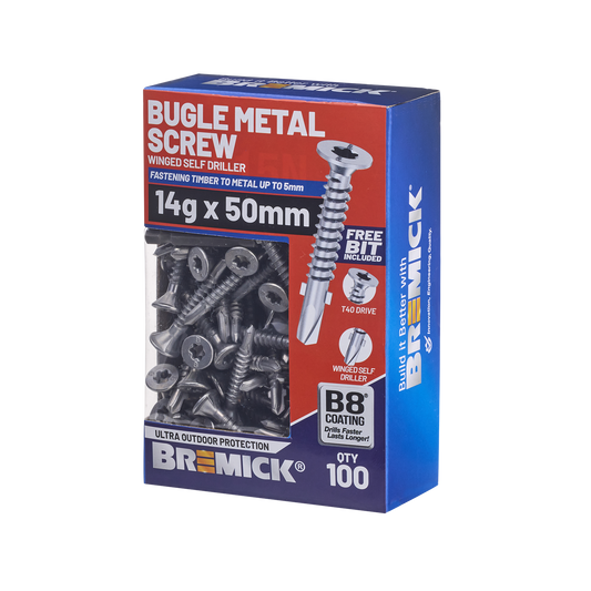Bremick Metal Bugle Screw - 14g x 50mm - T40 B8 - 100 Pack