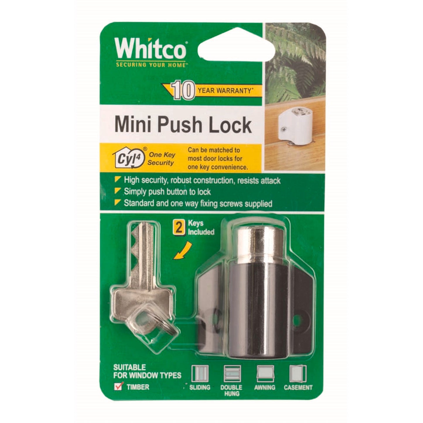 Whitco Black Cyl4 Mini Push Lock