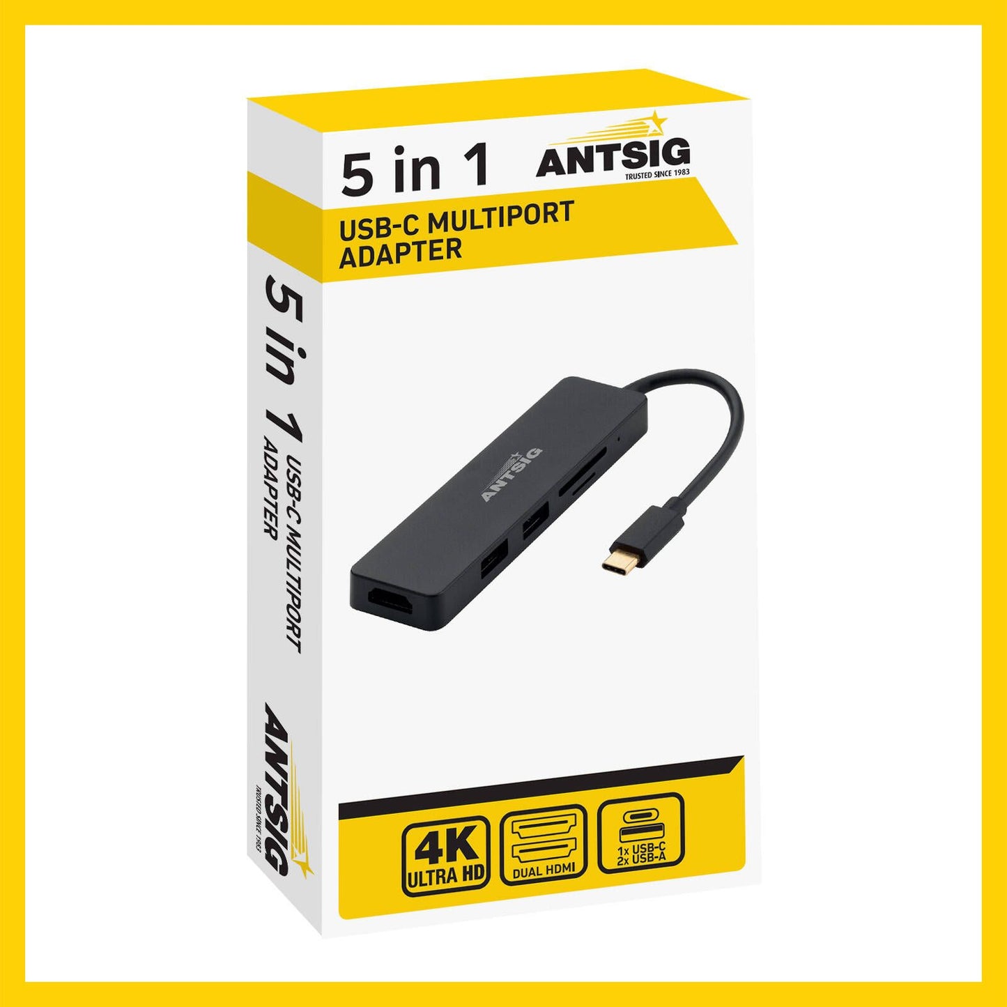 Antsig 5 in 1 USB-C Multiport Adapter - Black