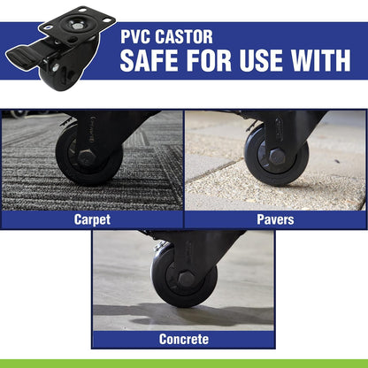 Easyroll Fixed Castor - 75mm - Black PVC - 80kg