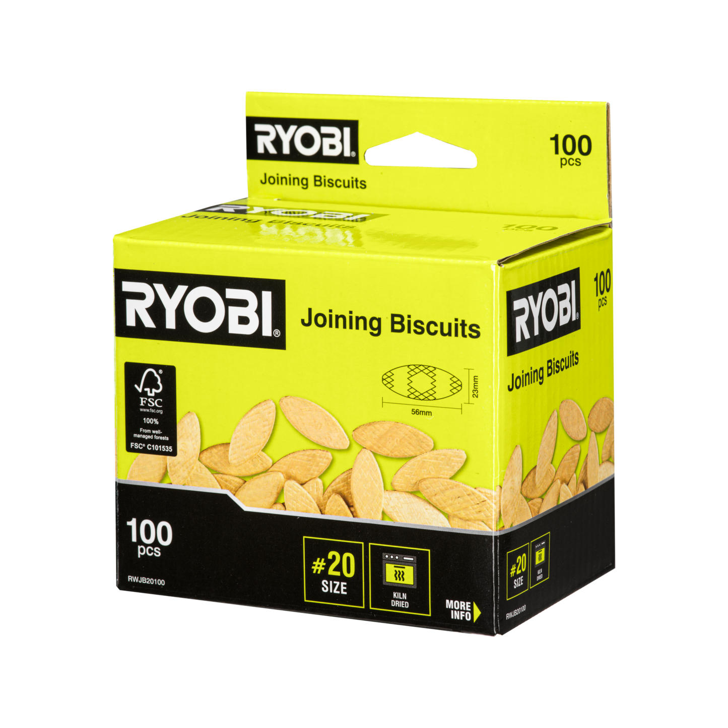 Ryobi Wood Joining Biscuits - No.20 - 56 x 1 x 23mm - 100 Pack