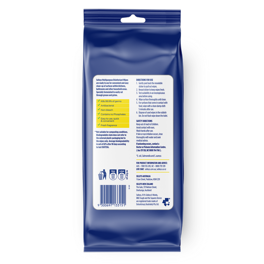 Selleys Complete Clean Biodegradable Disinfectant Wipes - 110 Pack