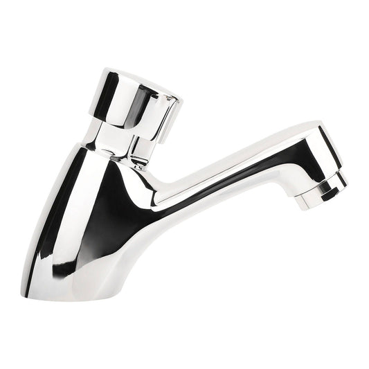 Shaw Mason Chrome Timed Push Button Basin Pillar Tap - 165 x 155mm