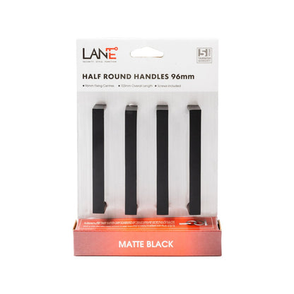 Lane Black Half Round Square Handle 96mm Zinc Alloy 4 Pack Matte Black