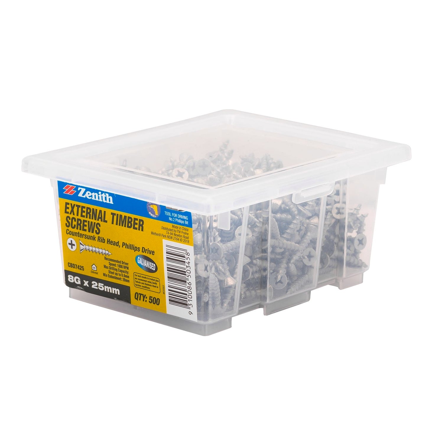 Zenith Timber Screws - 8g x 25mm - Galvanised - 500 Pack