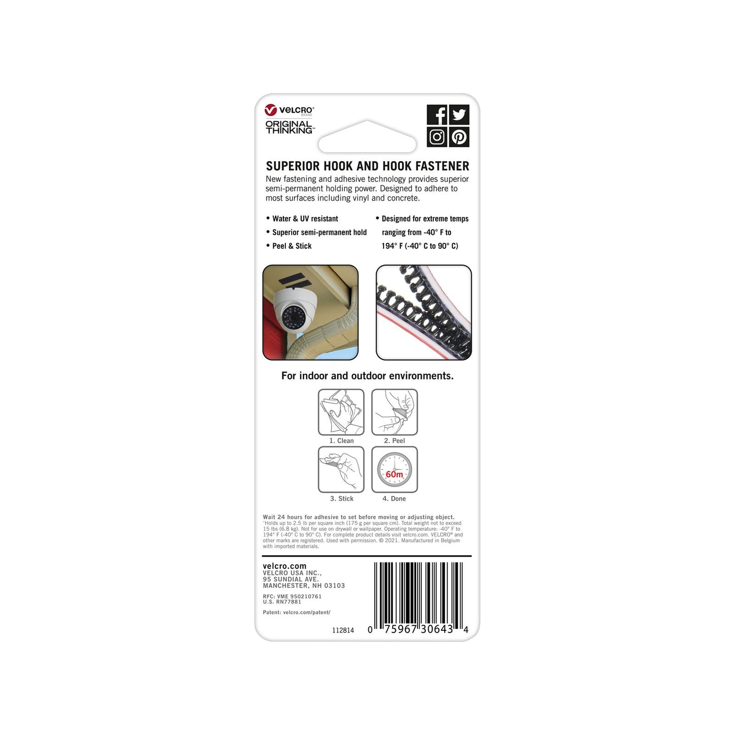 Velcro Alfa Lok Hook and Loop Strips - 25 x 76cm - 4 Sets - Black