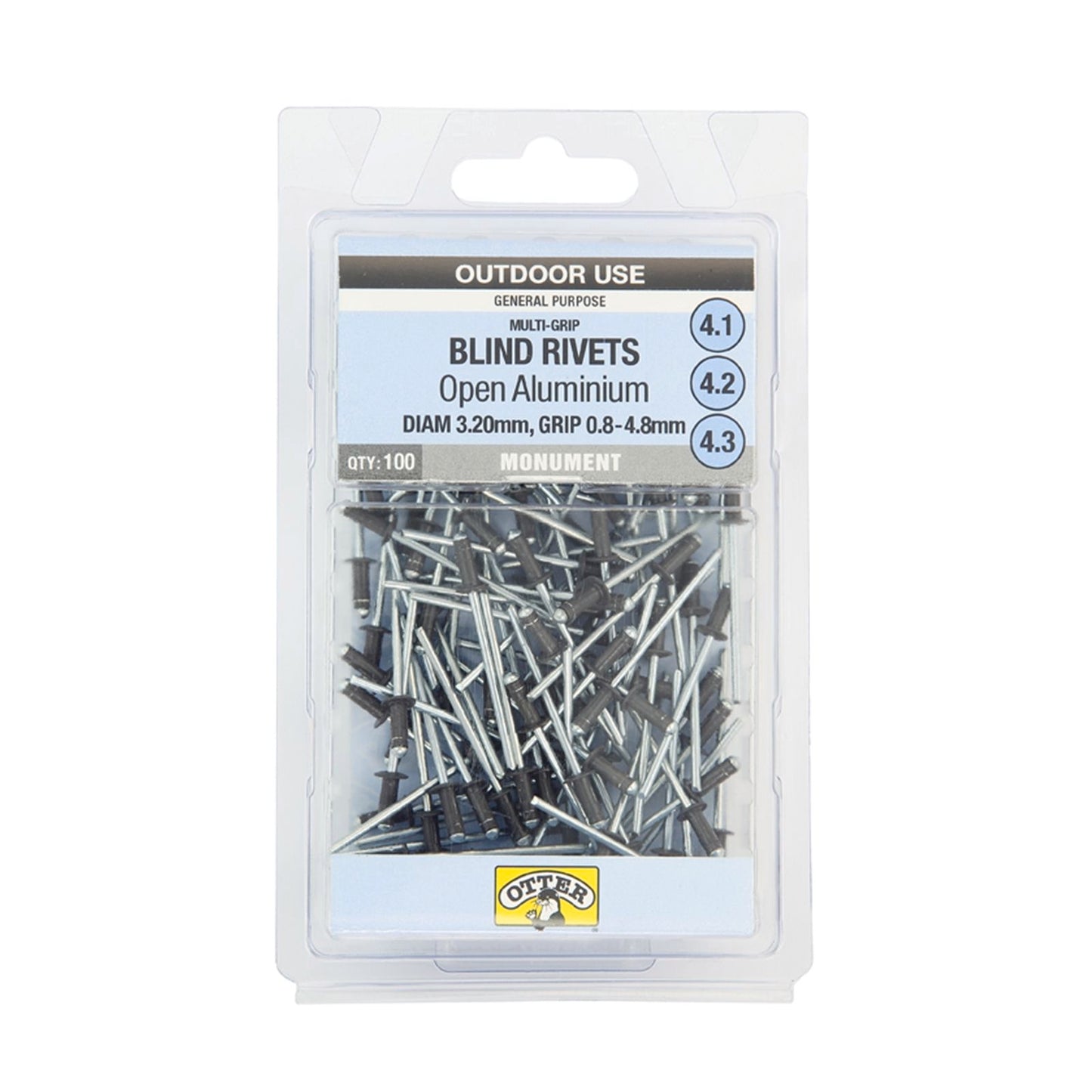 Otter Multi Grip Open Aluminium Blind Rivets - 2 x 0.8-4.8mm - 100 Pack - Monument