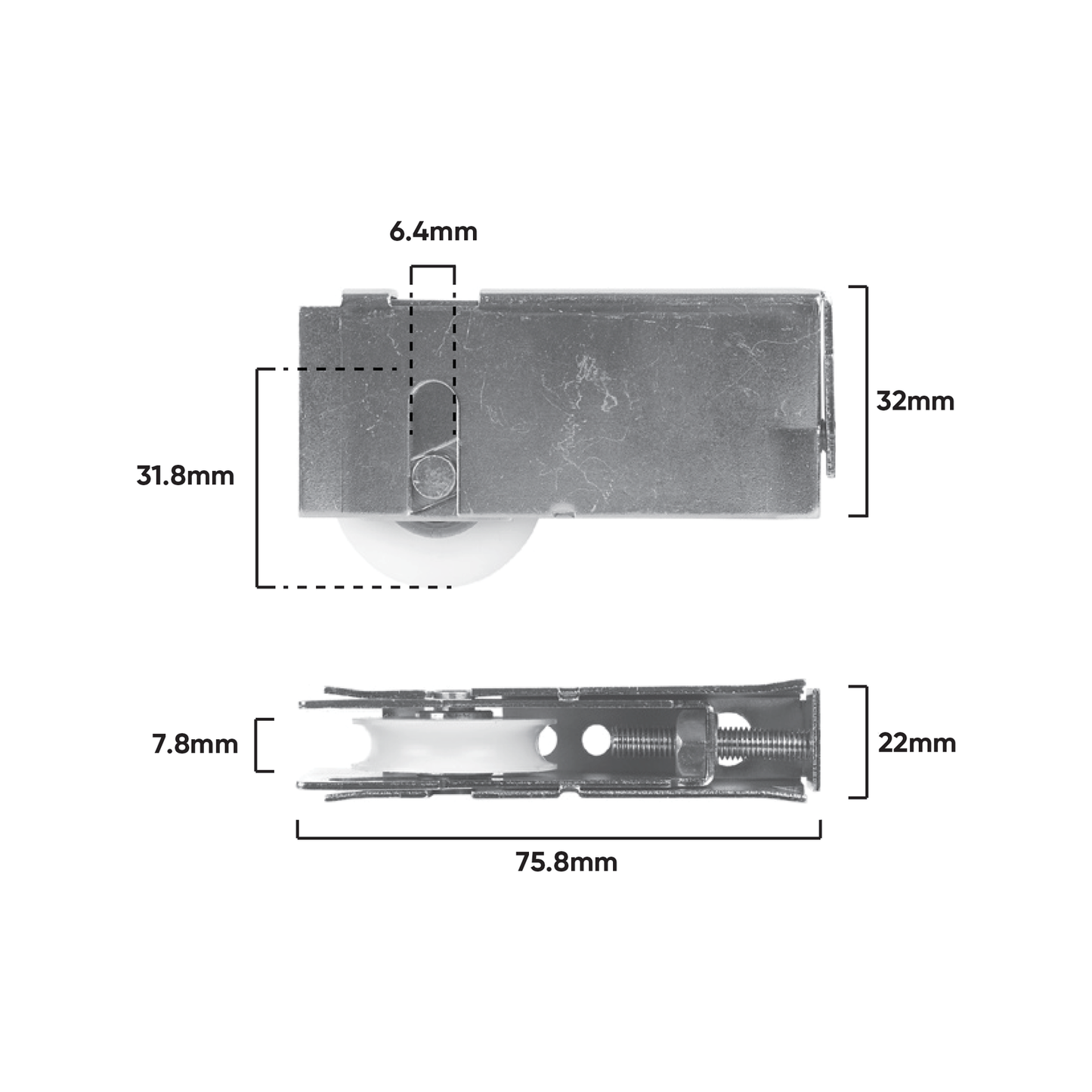 Rolltrak Adjustable Steel Carriage - 76 x 39mm