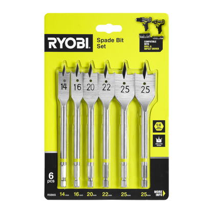 Ryobi Spade Bit Set - 14-25mm - 6 Piece