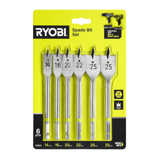 Ryobi Spade Bit Set - 14-25mm - 6 Piece