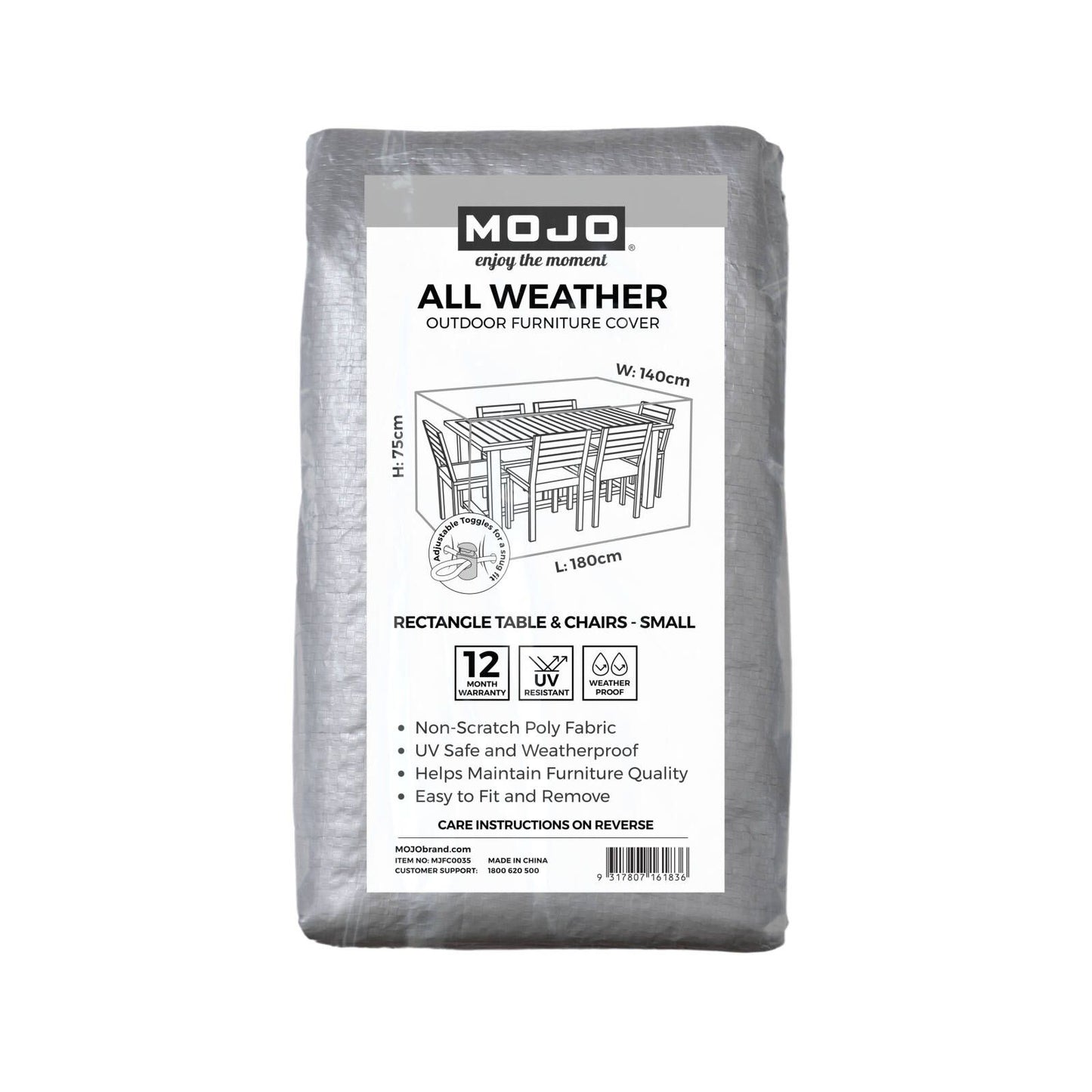 Mojo All Weather Small Rectangle Table & Chairs Cover - 1800 x 750 x 1400mm
