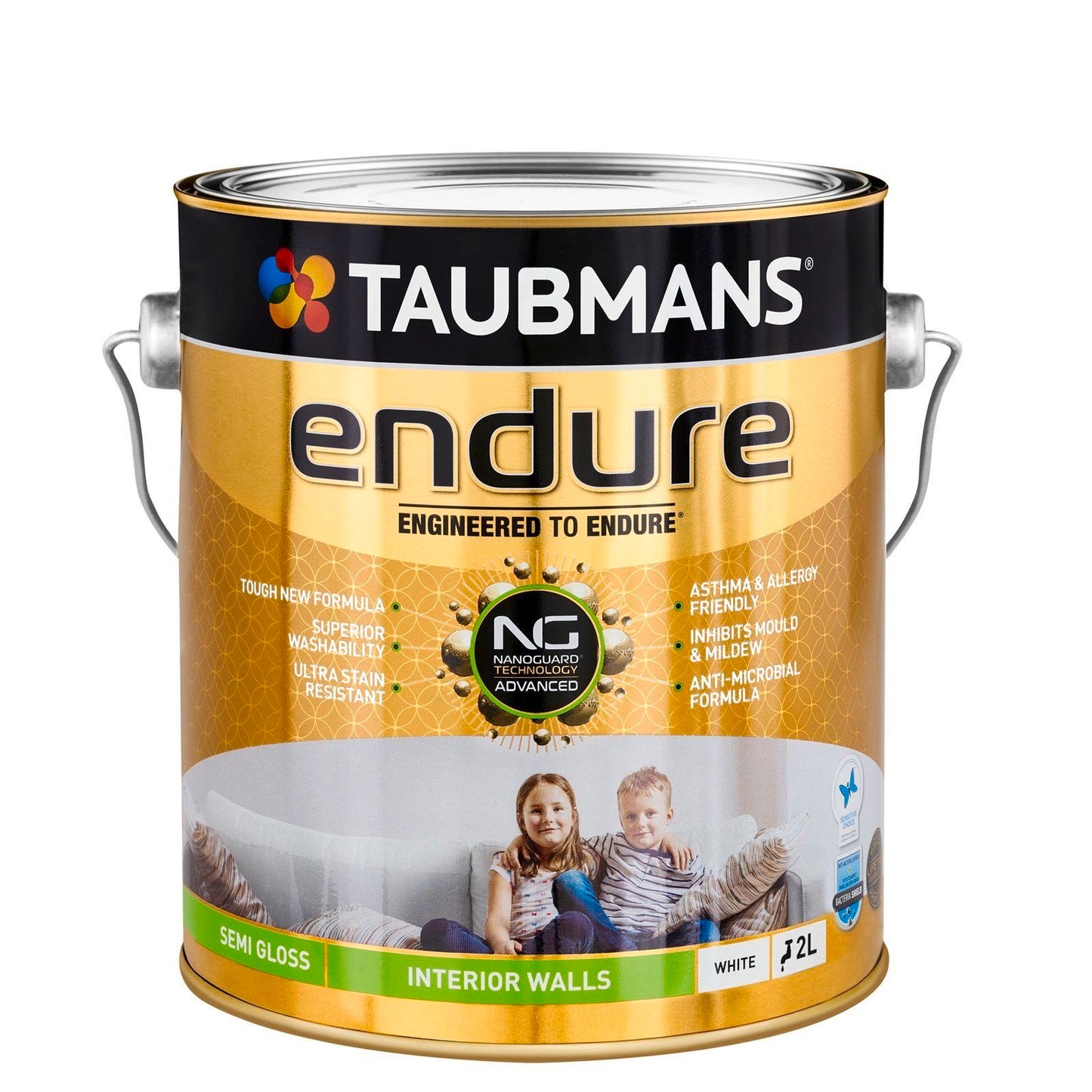 Taubmans White Semi Gloss Endure Interior Walls Paint - 2L