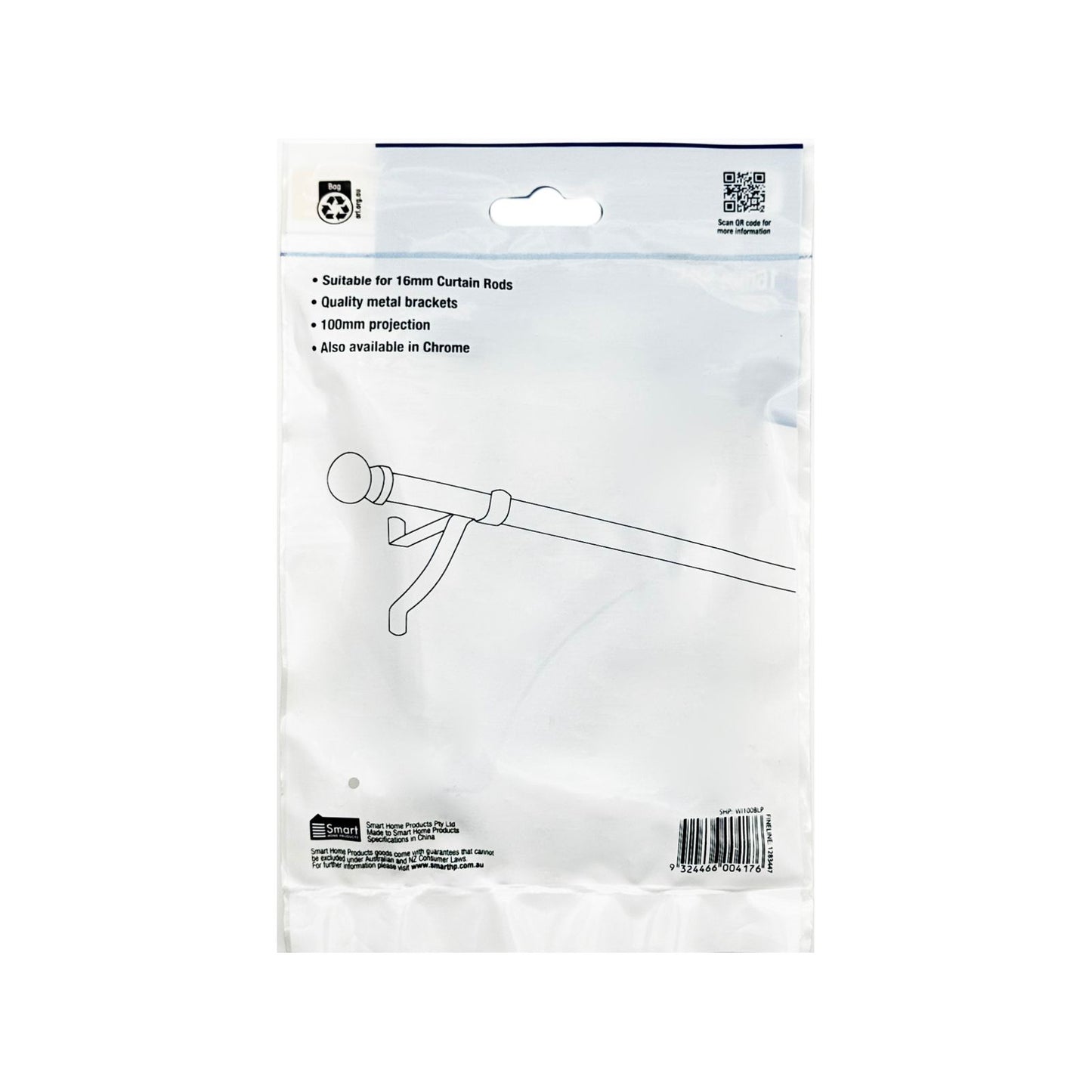 Windoware Curtain Bracket - 100mm - Black - 2 Pack