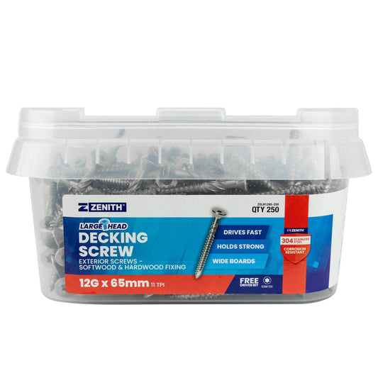 Zenith Large Head Decking Screw - T25 - 12g x 65mm - 250 Pack